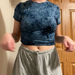 Blue tie dye cropped tee with ruched sides , size L but fits m aswell.
